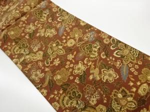 草花に鳥模様織出し袋帯